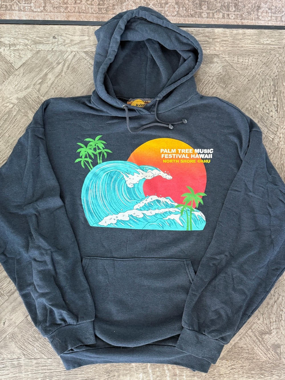 RARE Aviator Nation Charcoal Hoodie - Palm Tree Festival Hawaii North Shore Oahu